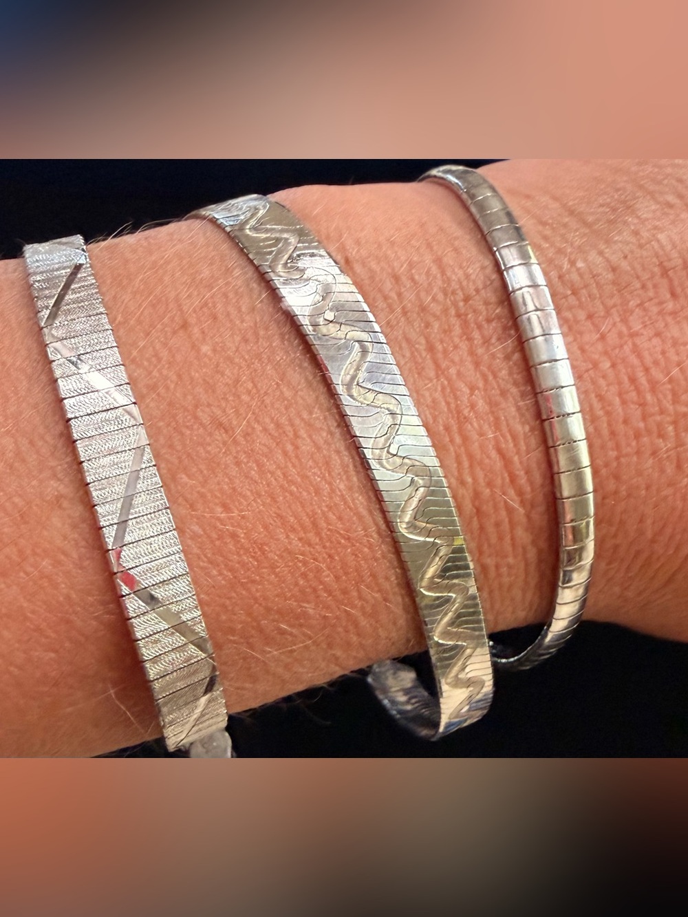 Italy 925 sterling Silver Bracelet Trio SET- Sleek Wavy & Textured